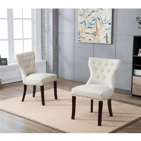 Orora Dec Orora Dec OW-LSS8097C-BEIGE Mid Back Button-Tufted Fabric Dining Side Chair; Beige - Set of 2 OW-LSS8097C-BEIGE